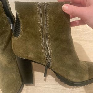 Olive green moto ankle boots